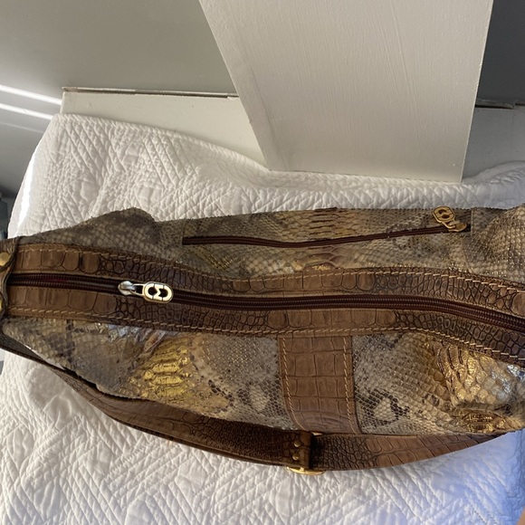 Marino Orlandi Genuine Leather Handbag Faux Embossed Alligator Crocodile - Picture 5 of 13